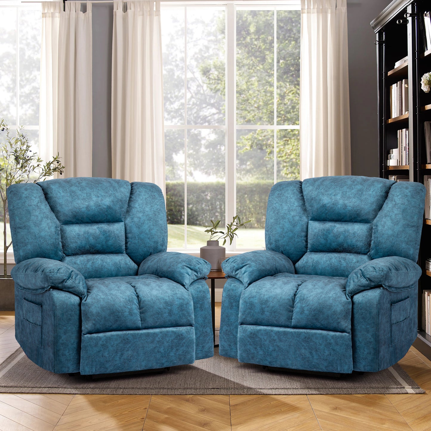 Azure Oversized Recliner Sofa with Massage and Heating - Blue