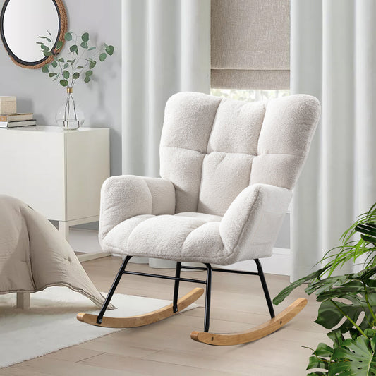 Todd Teddy Fabric Rocking Chair - White