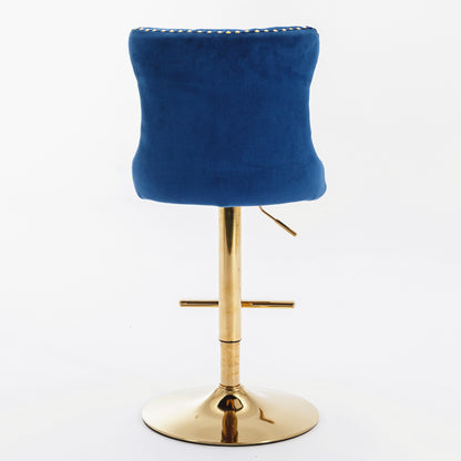 Stellar Golden Swivel Velvet Barstools Adjusatble Height - Blue  Set of 2