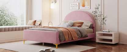 Lynn Full Size Velvet Platform Bed w Mental Legs - Pink