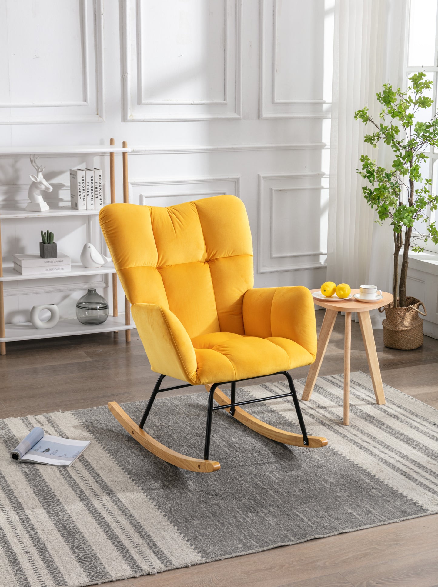 Noble Velvet Tufted Upholstered Rocking Chair - Yellow