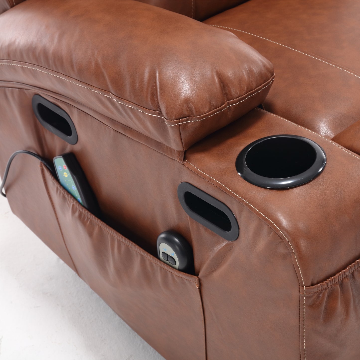 Elias Large Power Lift Recliner Chair with Massage - Brown