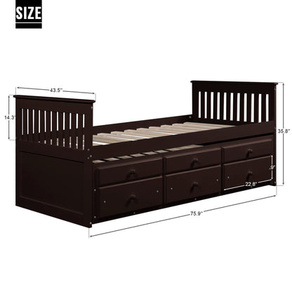 Abby Twin Daybed with Trundle Bed and Storage Drawers - Espresso