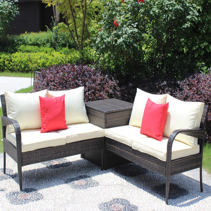 Berna 3 Pc Outdoor Patio Wicker Ratten Sofa Set - Brown