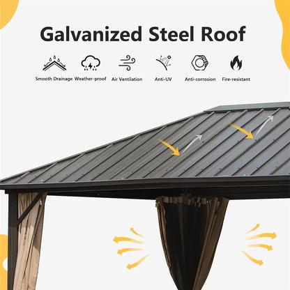 Newton 10 X 12 ft Outdoor Galvanized Steel Roof Gazebo - Dark Brown