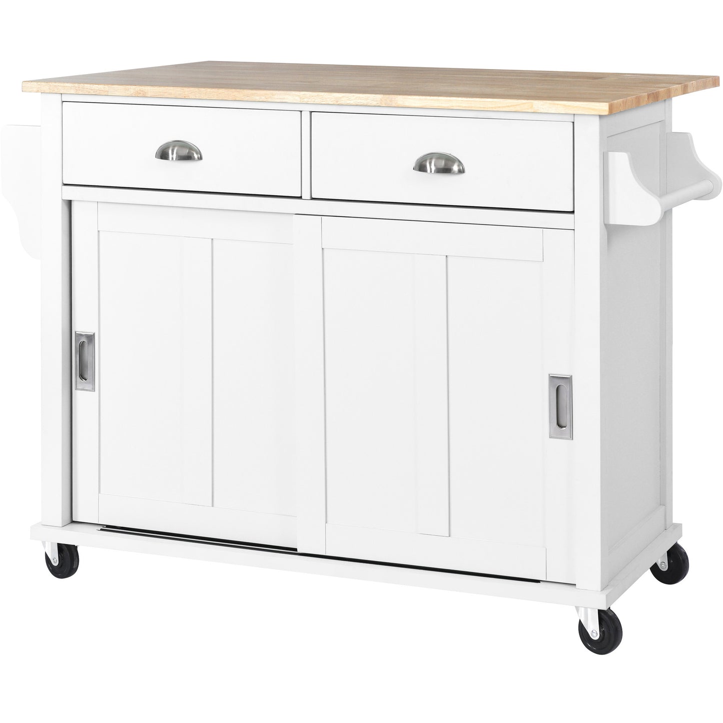 Culinary  Kitchen Cart with Countertop With Barn Door - White