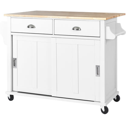 Culinary  Kitchen Cart with Countertop With Barn Door - White