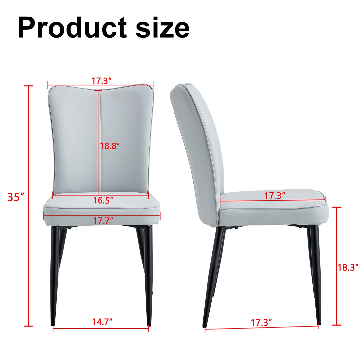 Carver PU Dining Chair Black Metal Leg (Set of 2) - Light Gray