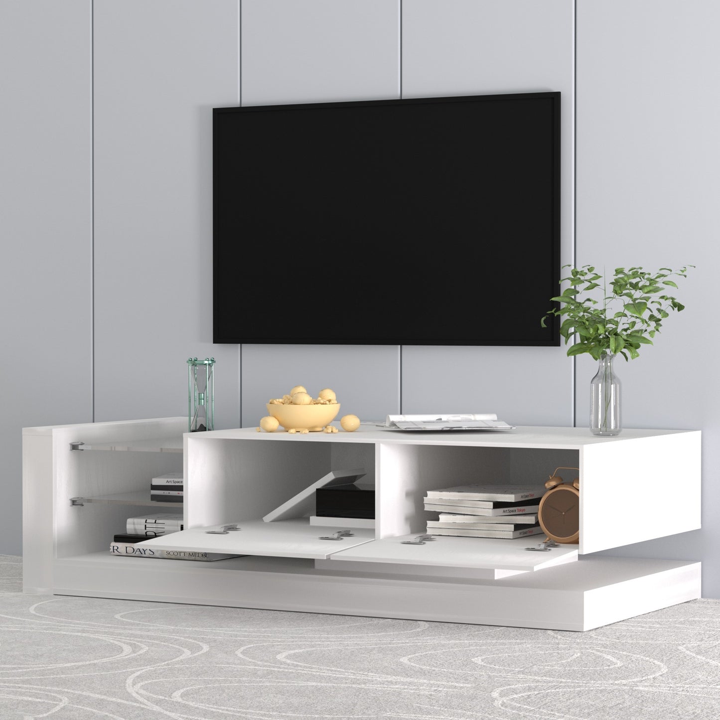 Duffy LED TV Console with Storage Cabinets - Ivory