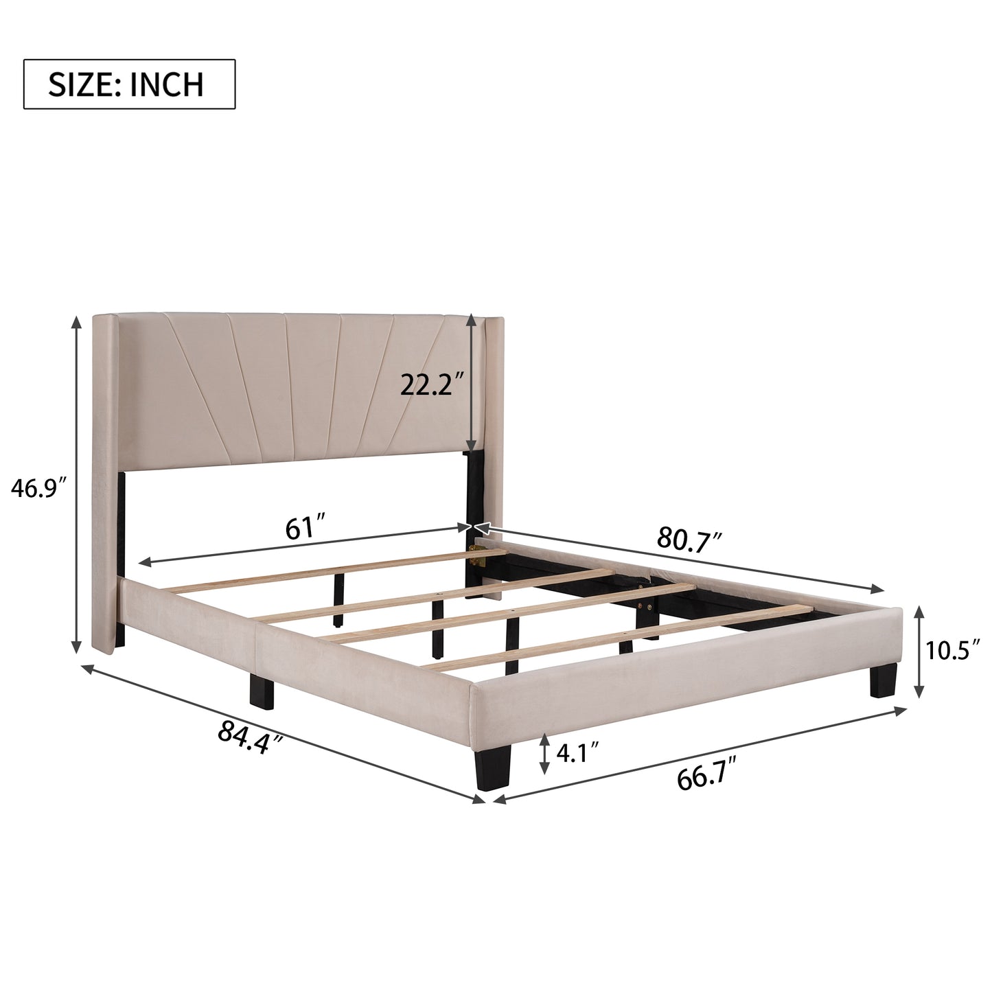 Royal Comfort Queen Size Velvet Upholstered Platform Bed - Beige