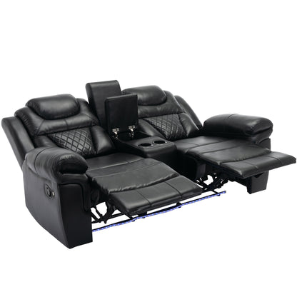 Milo Manual Recliner Loveseat with LED Light Strip - Black