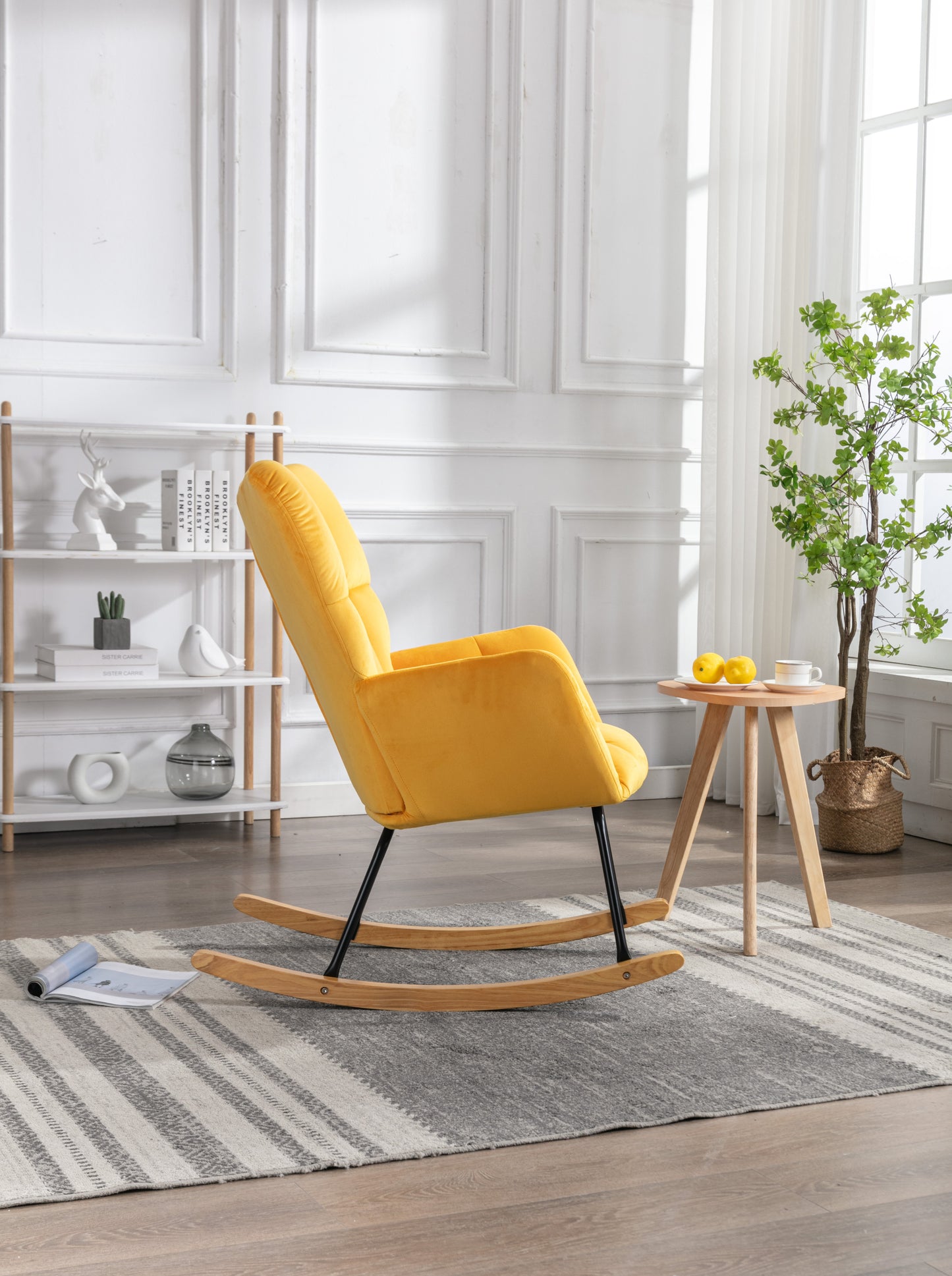 Noble Velvet Tufted Upholstered Rocking Chair - Yellow