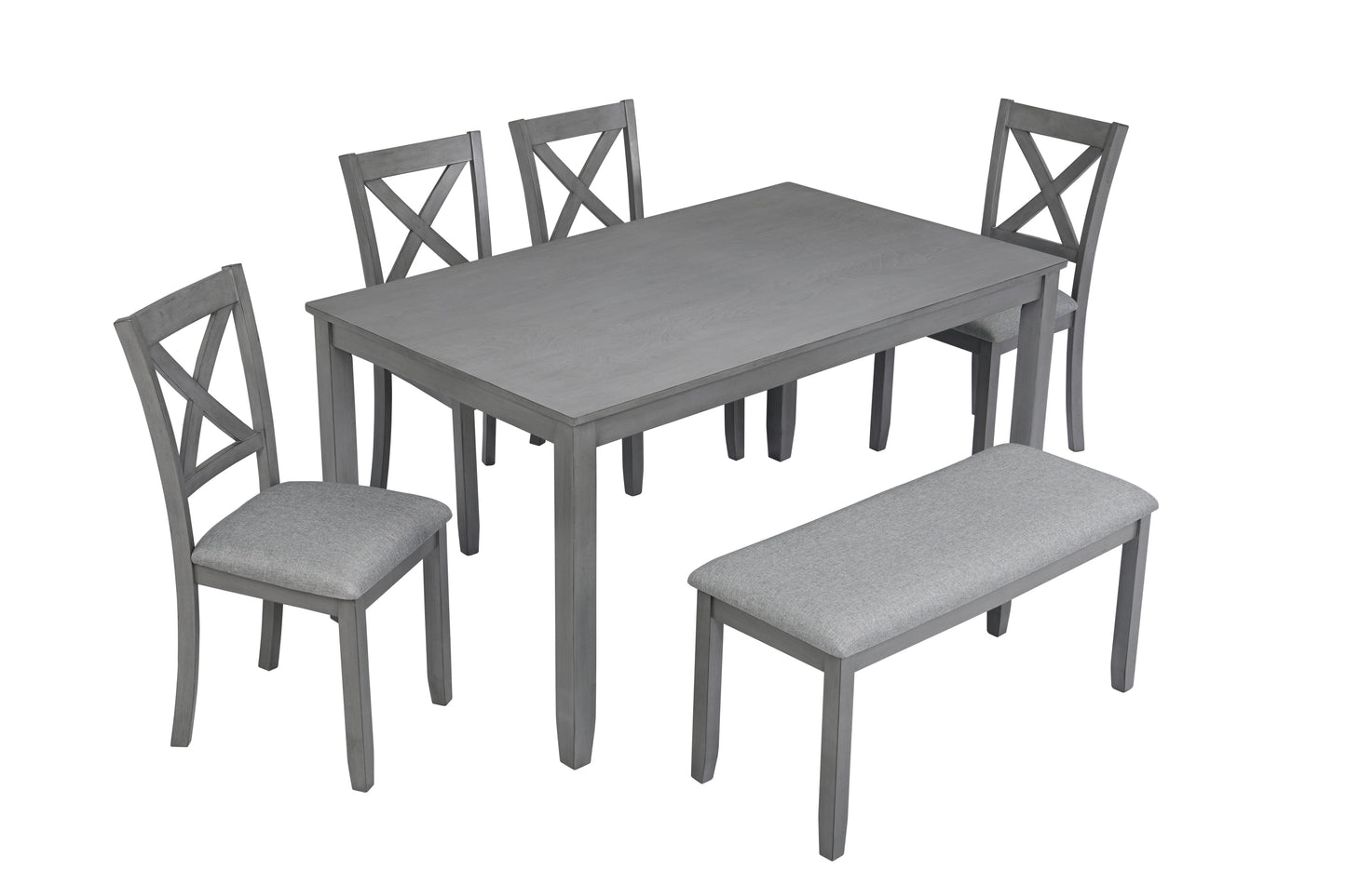 Xeno 6pc Dining Set Wooden Table 4x Side Chairs And Bench - Gray