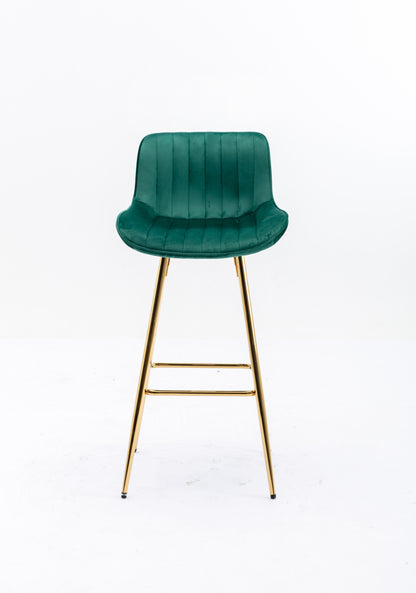 26 Inch Vista Bar Stools with Chrome Footrest  Velvet Fabric  Golden Leg - Green  Set of 2