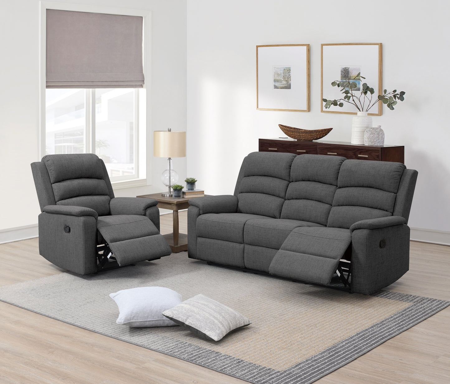 Burlap Fabric Motion Recliner - Dark Gray