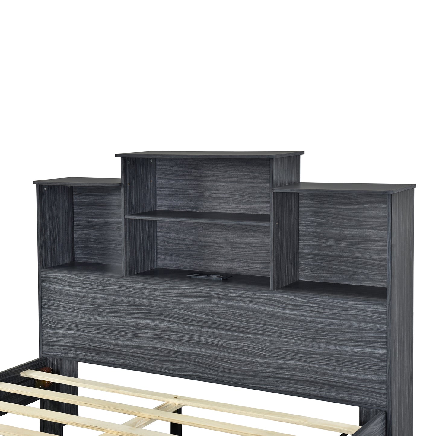 Taz Full Size Platform Bed Frame with 4 Open Storage Shelves - Gray