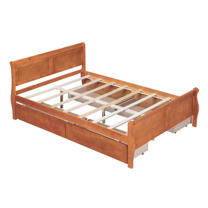 Meg Full Size Wood Platform Bed with 4 Drawers - Oak