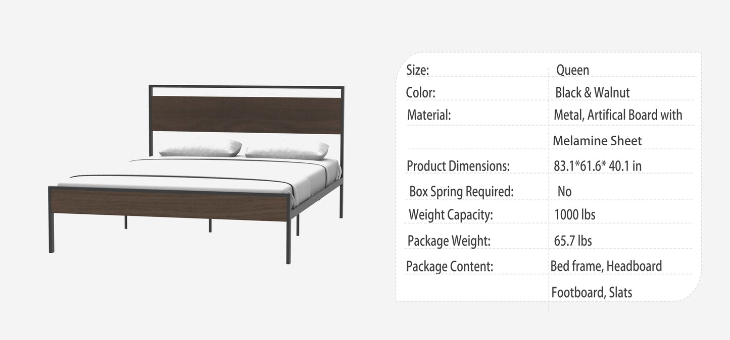 Ceres Queen Size Metal Bed - Walnut