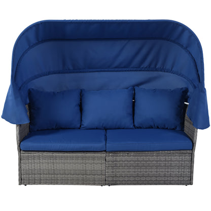 Zella Outdoor Daybed with Retractable Canopy Set - Blue