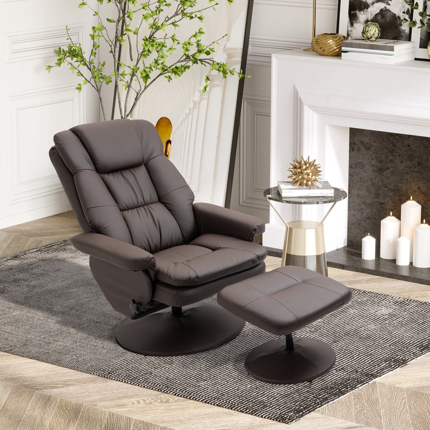 Morgan 360° Swivel Recliner Chair with Ottoman - Brown