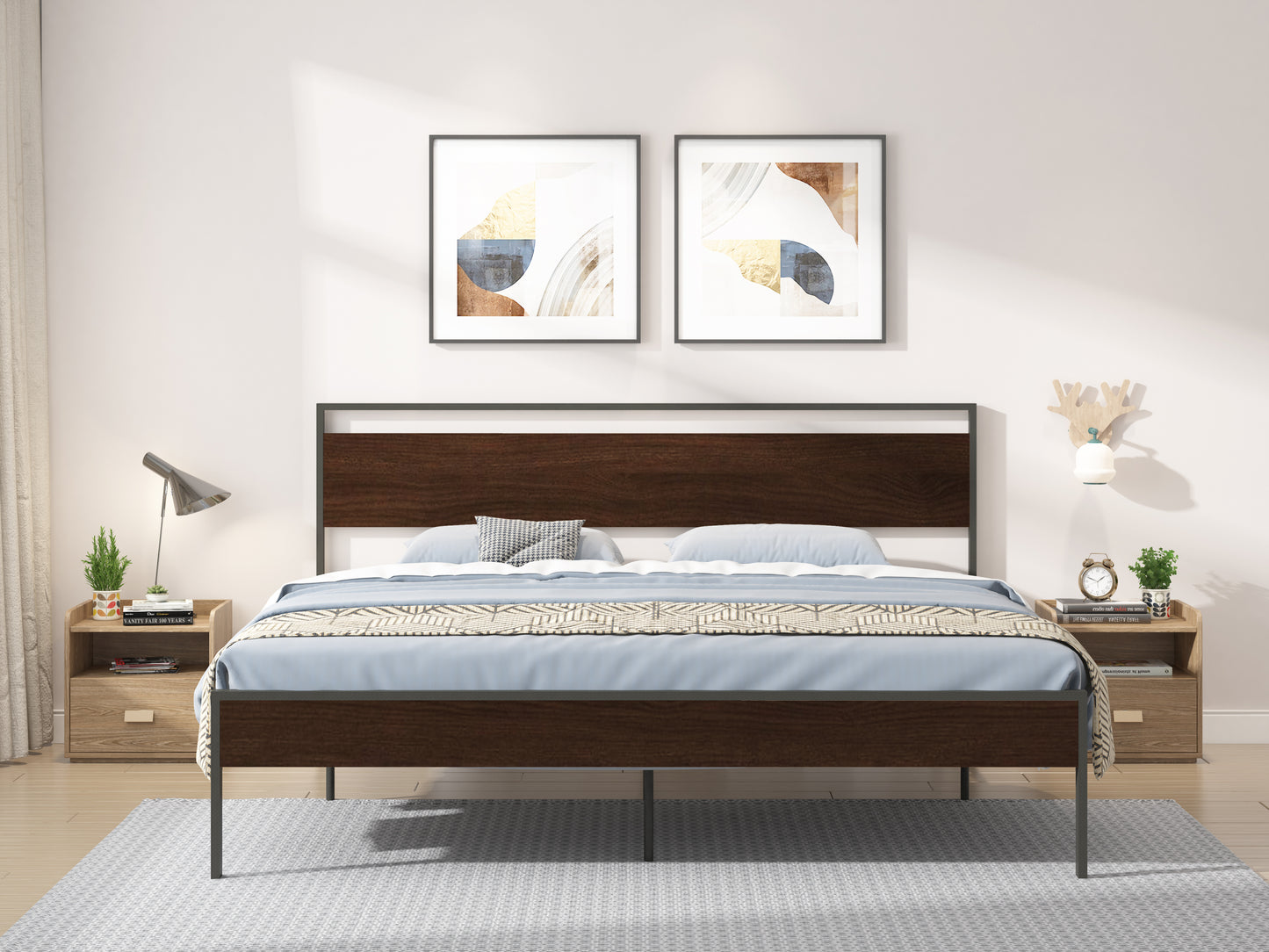 Ceres King Size Metal Bed - Walnut