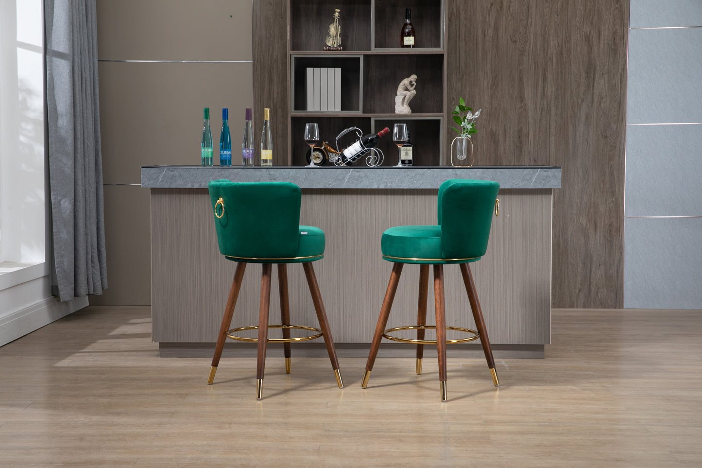 Emily  Bar Stools with Back and Footrest  - Emerald Set of 2