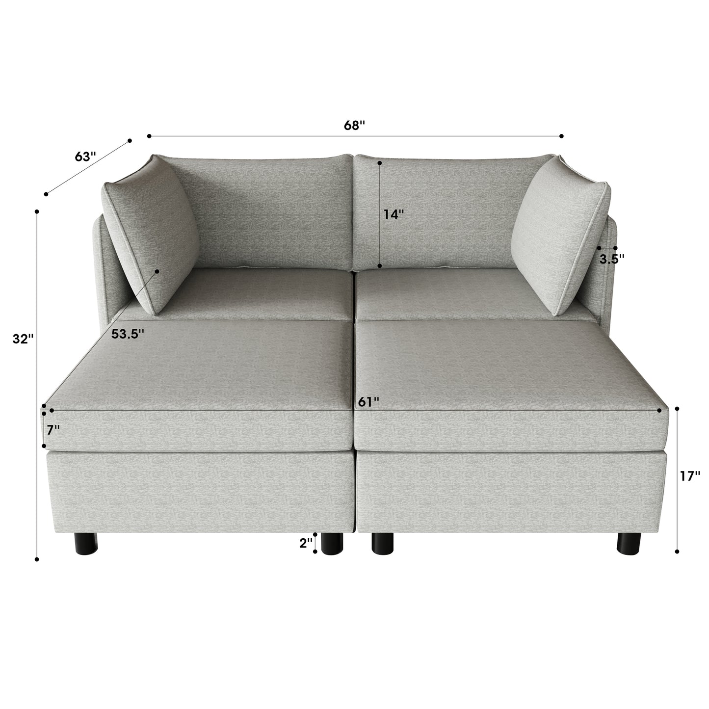 Keen Loveseat  With Ottoman - Gray