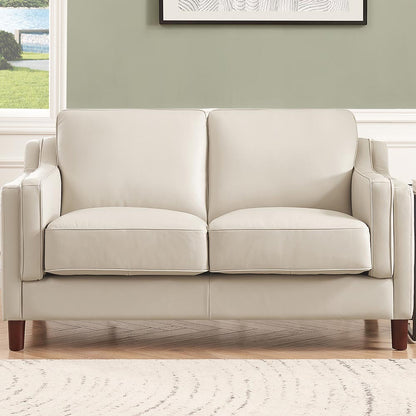 Bella Top Grain Leather Loveseat - Beige+White