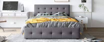 Draco Queen Size Platform Bed with 4 Drawers - Dark Gray