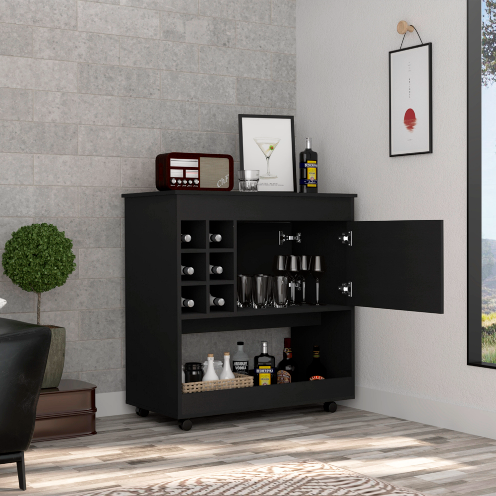 Deon Bar Cabinet With Wheels - Black