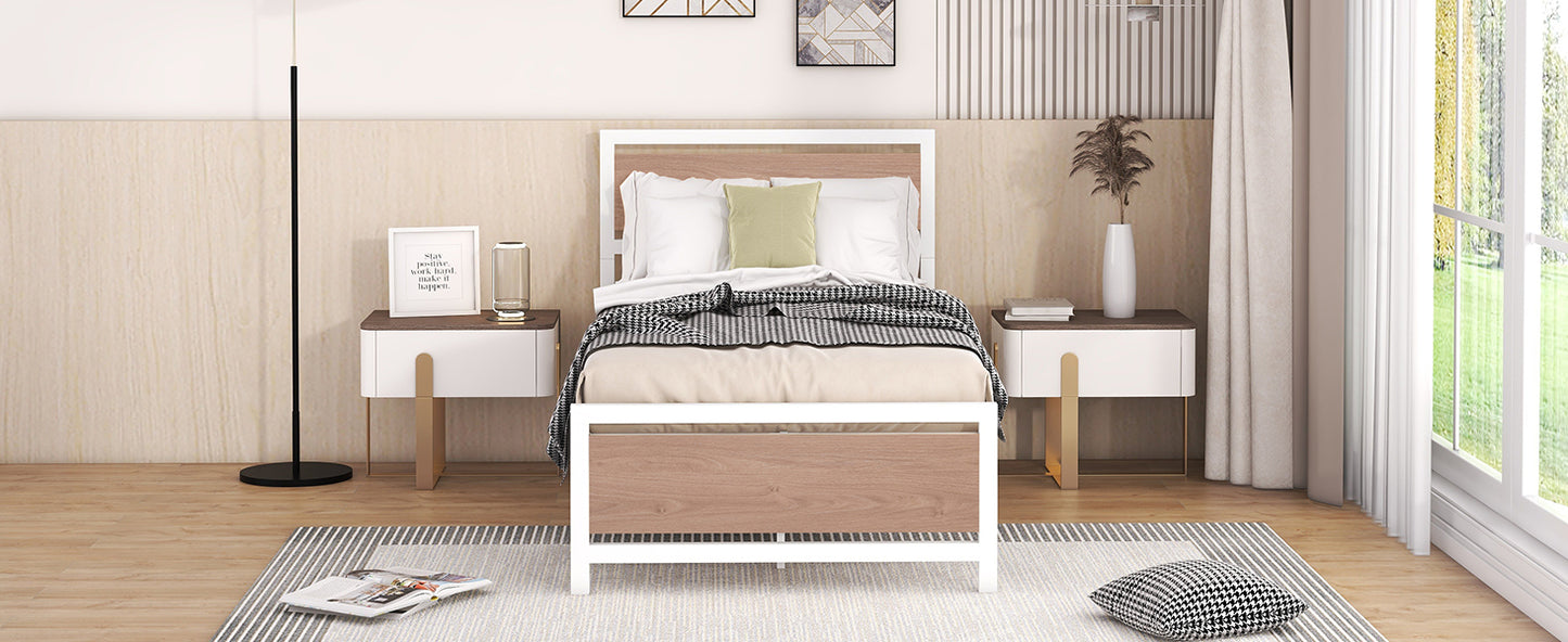 Quasar Twin Size Metal and Wood Platform Bed - White