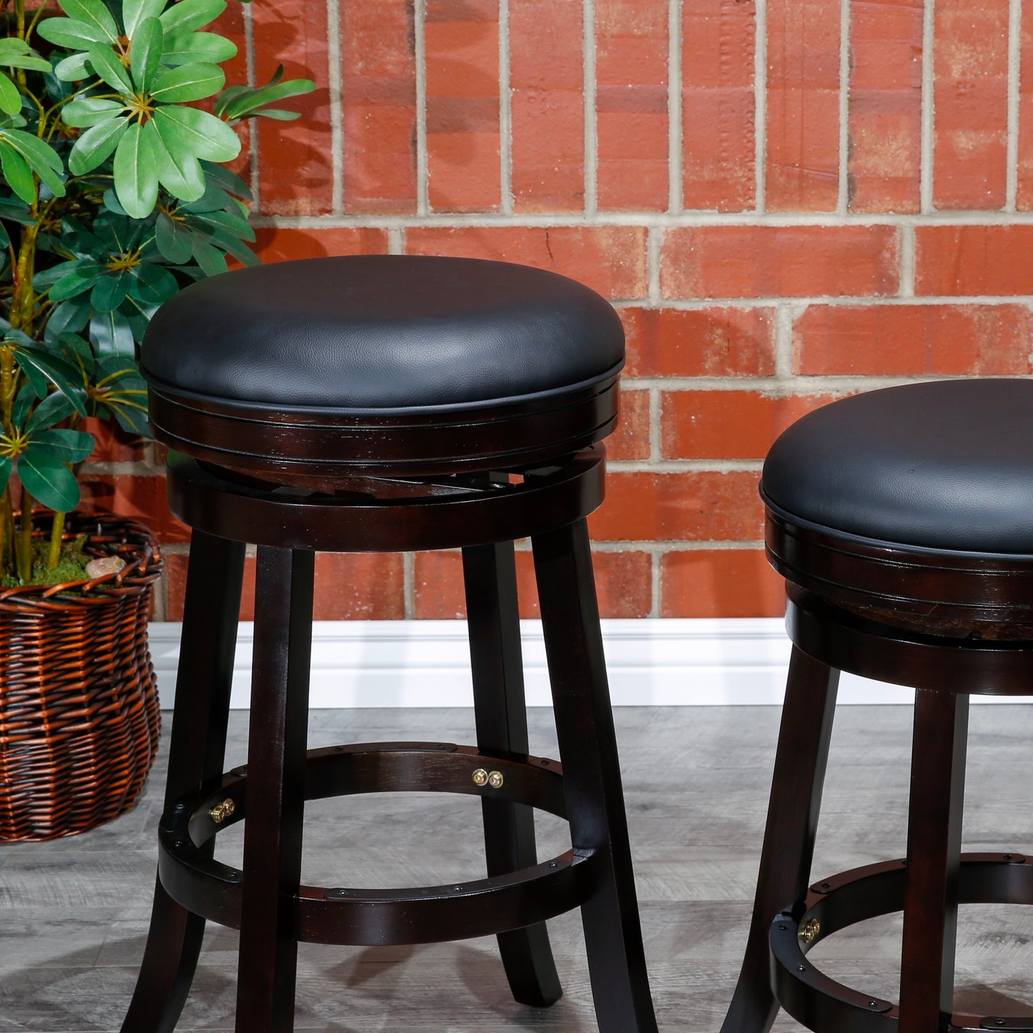 Viva Counter Stool, Espresso Finish, Black Leather Seat