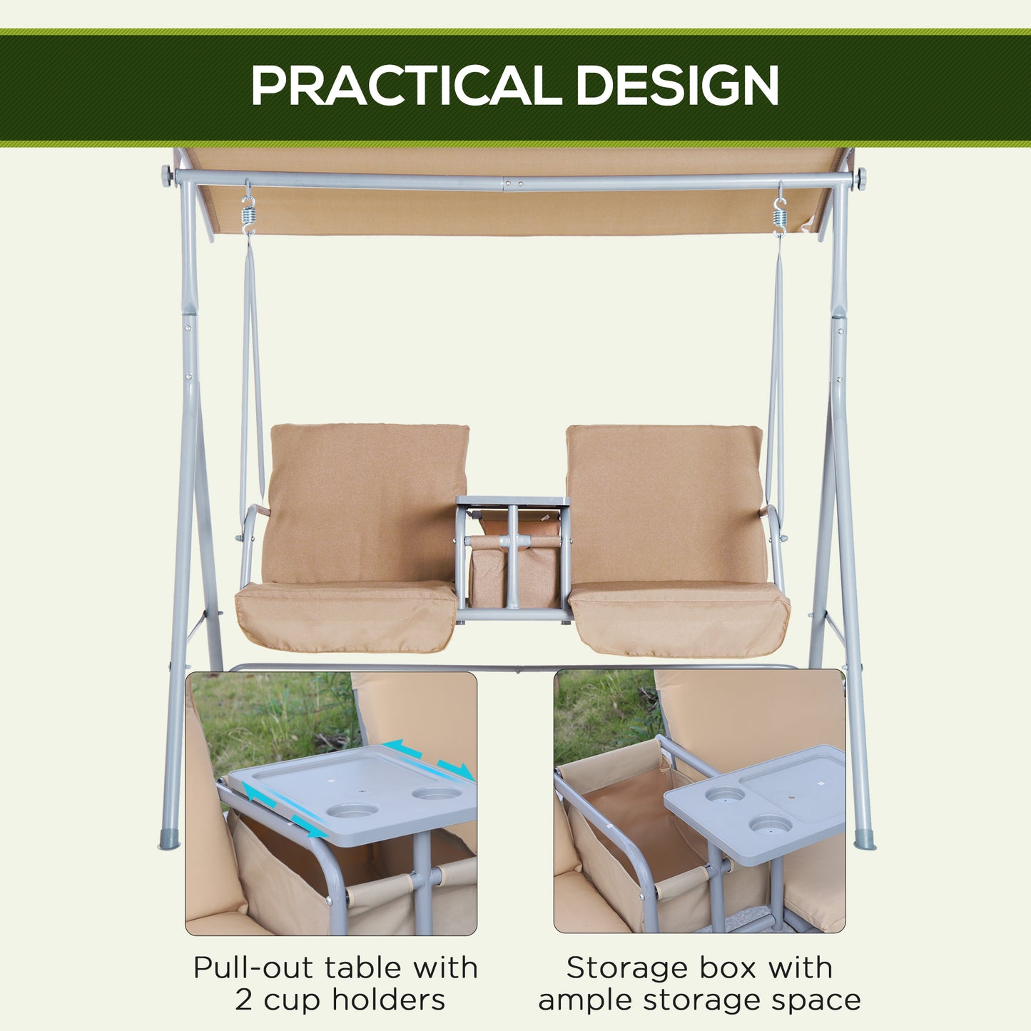 Dorie 2-Seat Patio Swing Chair with Canopy - Beige