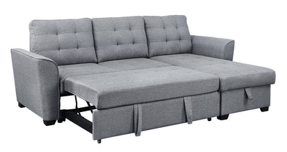 Avery Linen Sleeper Sectional Sofa with Reversible Storage Chaise -  Light Gray