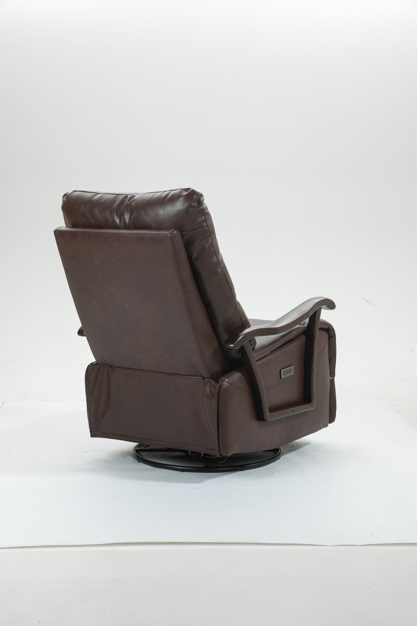 Tyler Swivel Power Recliner with Solid Wood Armrests - Brown