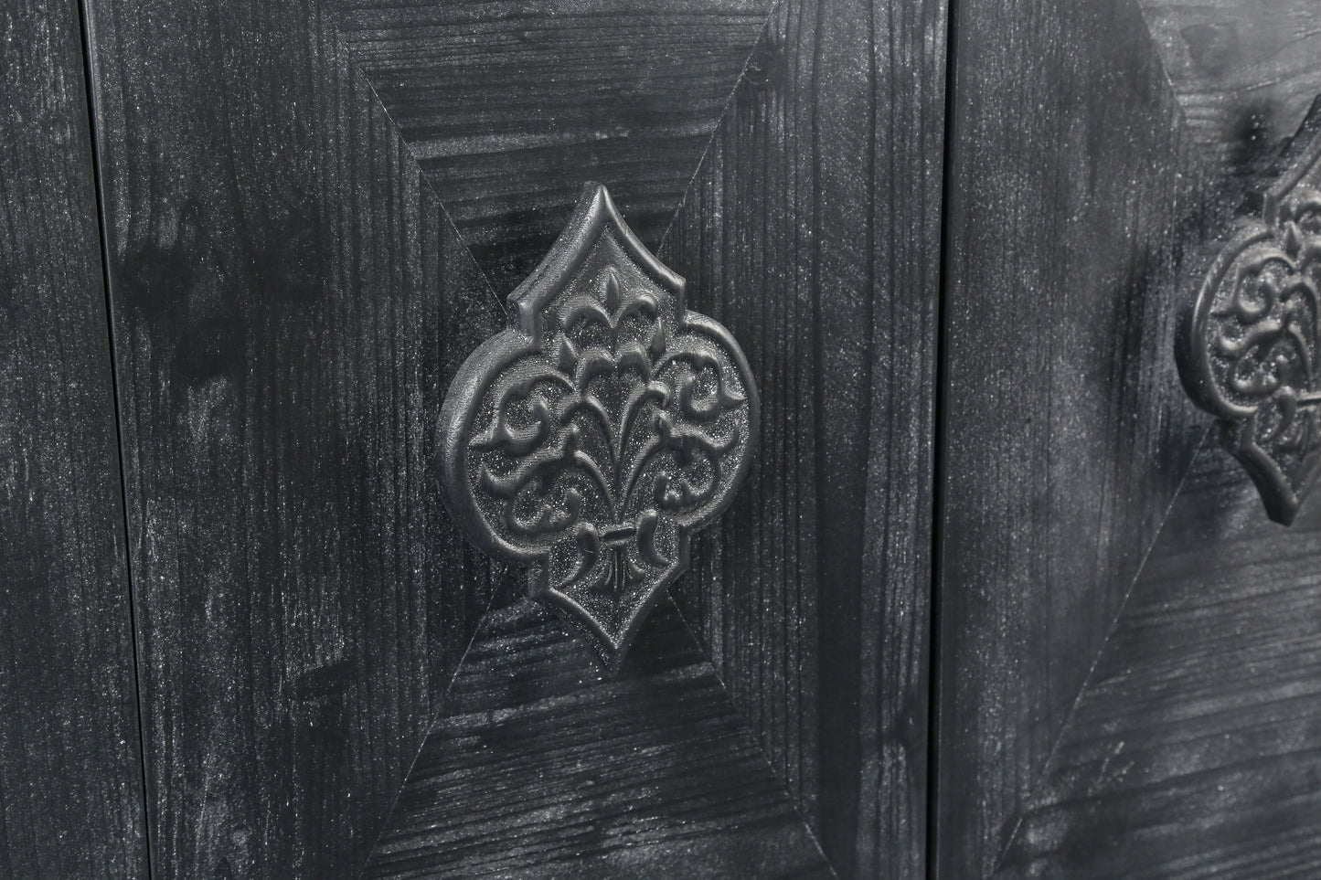 Carved Flower Door Handle Storage Cabinet - Antique Black