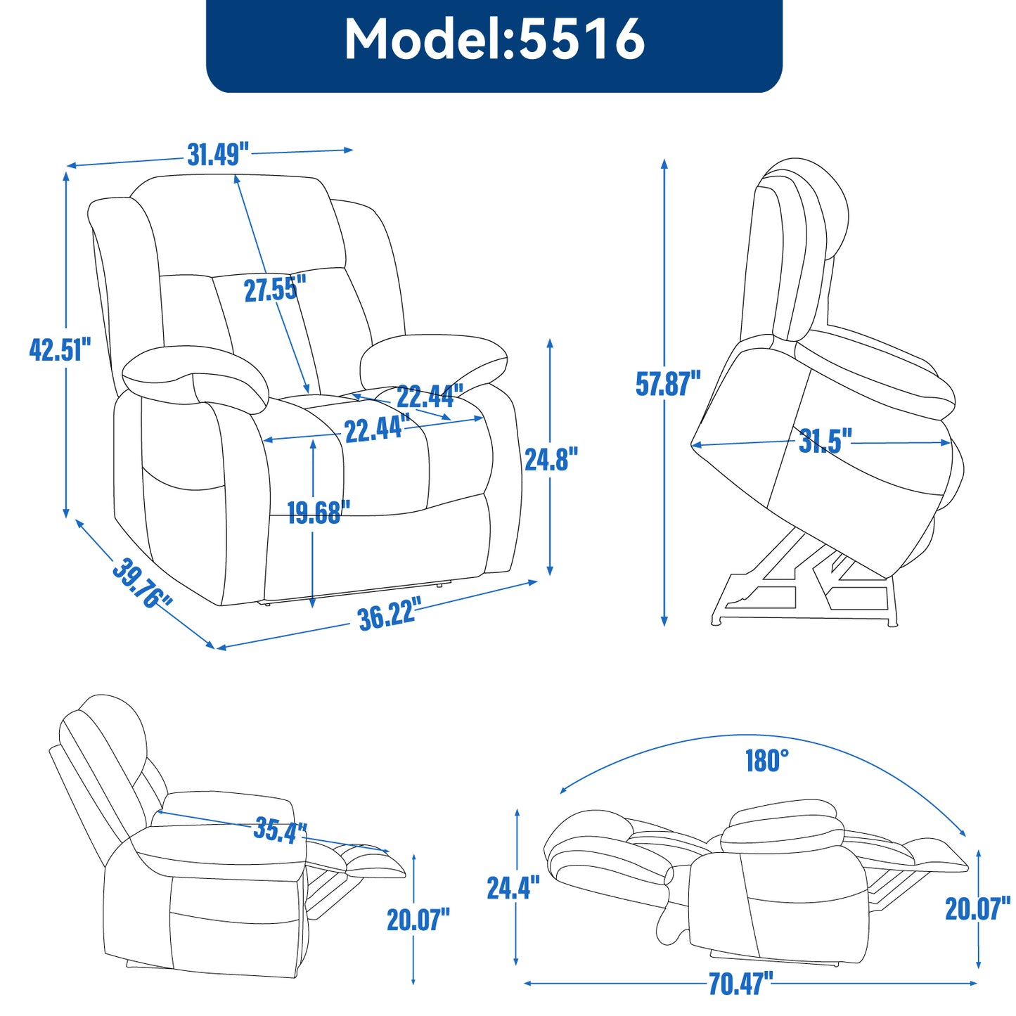 Brooklyn Dual Motor Power Lift Recliner Chair with Massage and Heating - Gray