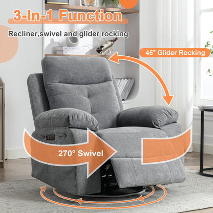 Aspen Power Recliner Glider Chair With Bluetooth Speaker - Light Gray