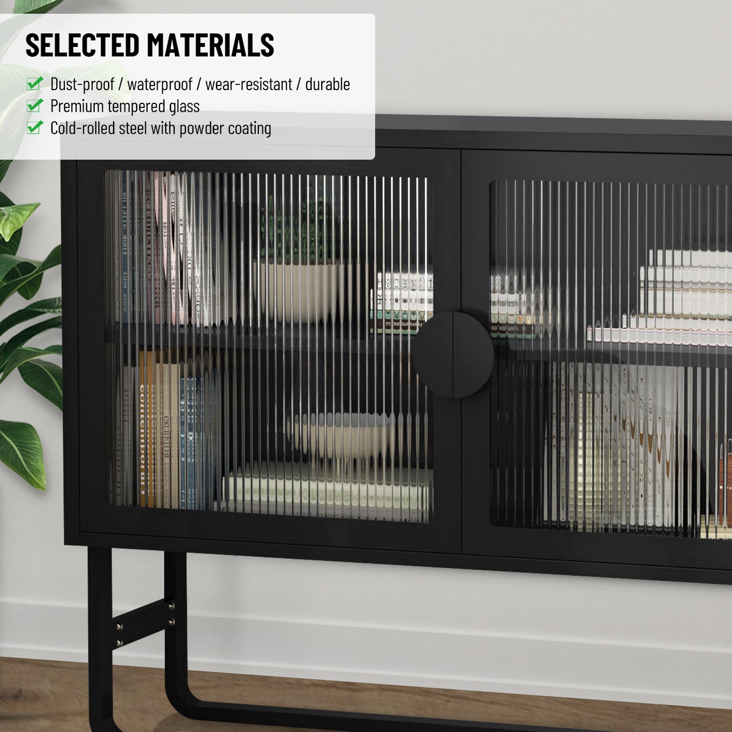 Tempered Glass Cabinet Credenza - Black