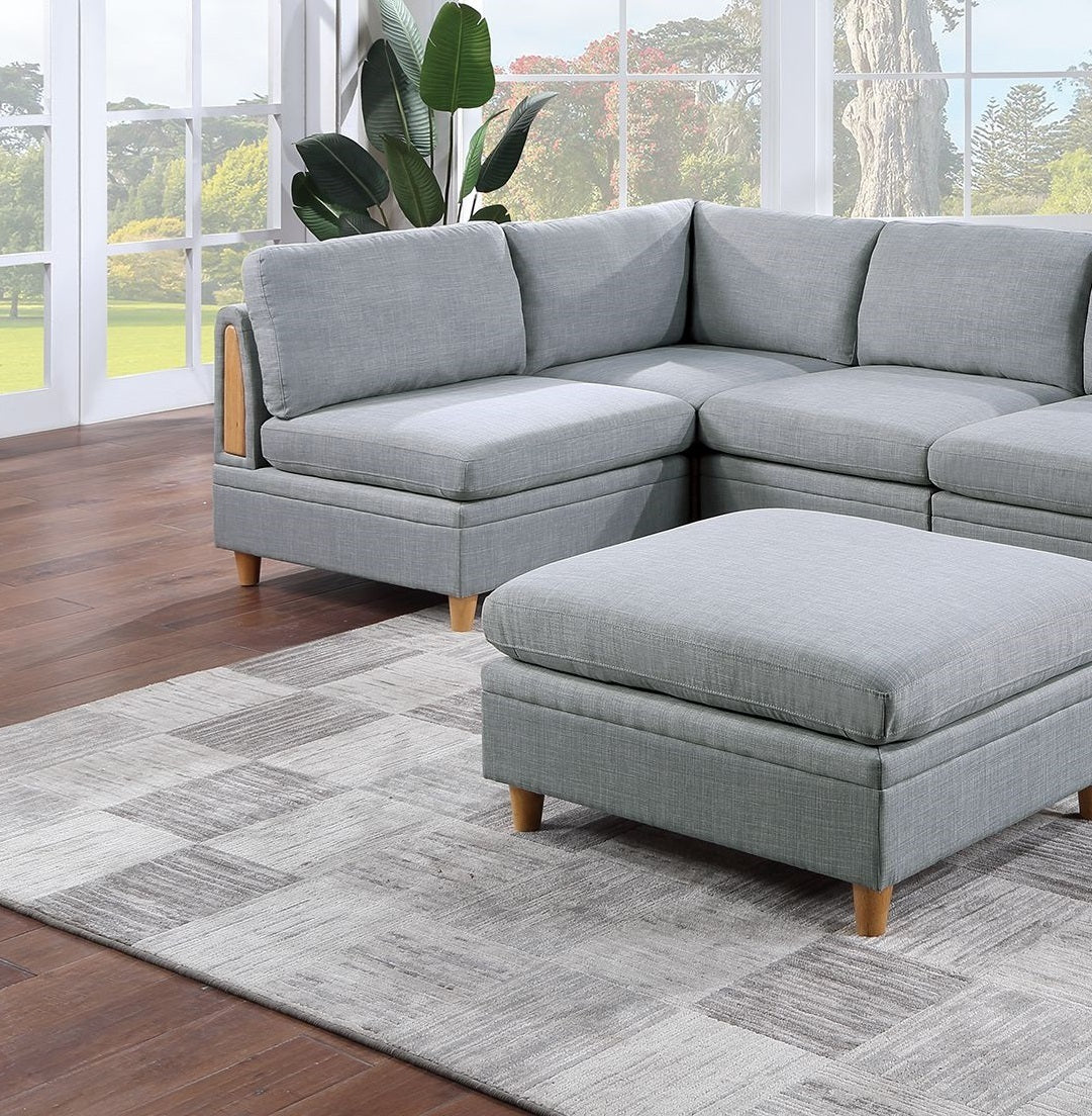 Felix 6pc Modular Sectional Sofa Set 2x Corner Wedges 3x Armless Chairs And 1x Ottoman - Light Grey