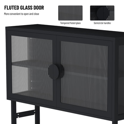 Tempered Glass Cabinet Credenza - Black