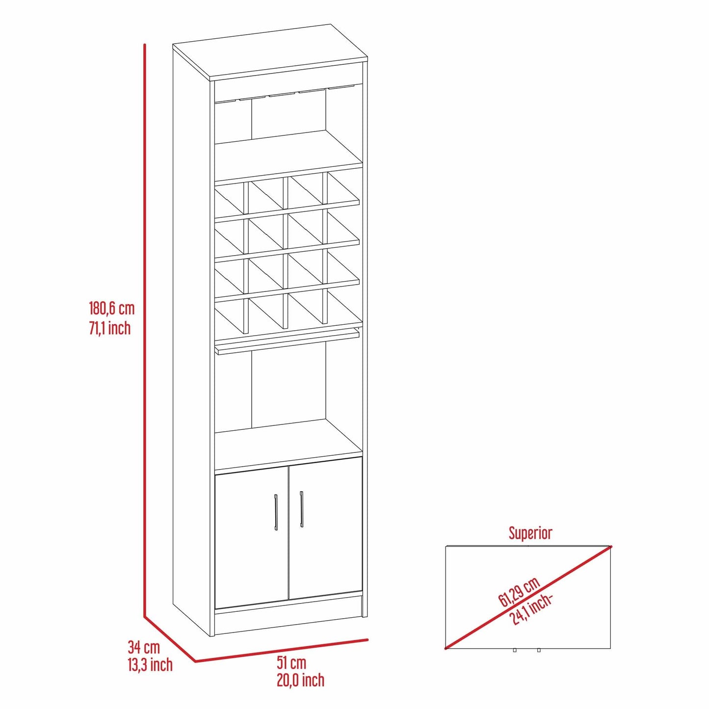 Wolcott 16-Bottle 1-Shelf Bar Cabinet - Beige