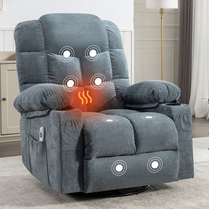 Hamza Recliner Chair Oversized with Massage and Heat - Blue