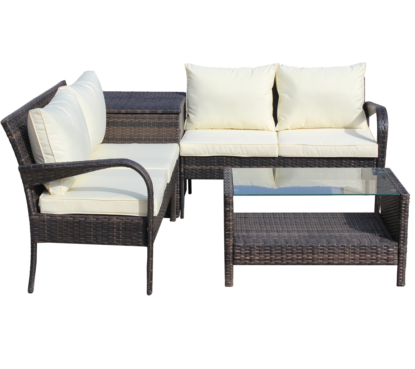 Berna 4 Pc Outdoor Patio Wicker Ratten Sofa Set - Brown