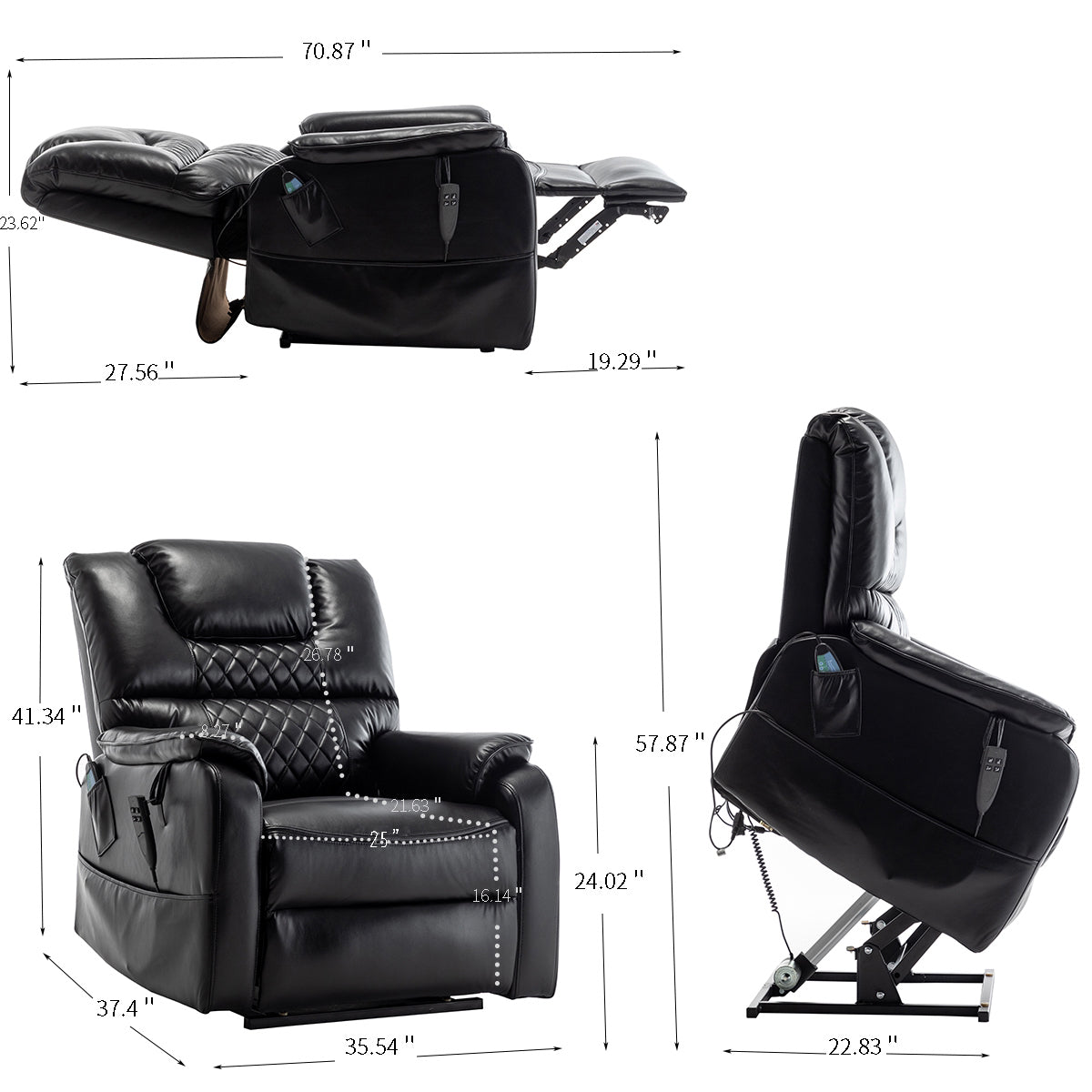 Eriga Power Lift Recliner Chair (180 degree lying flat) - Black