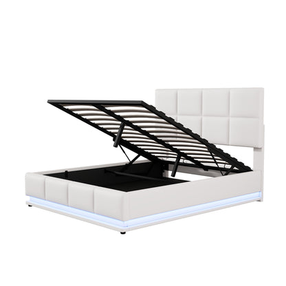 Lino Full Size PU Storage Bed w Hydraulic System - White