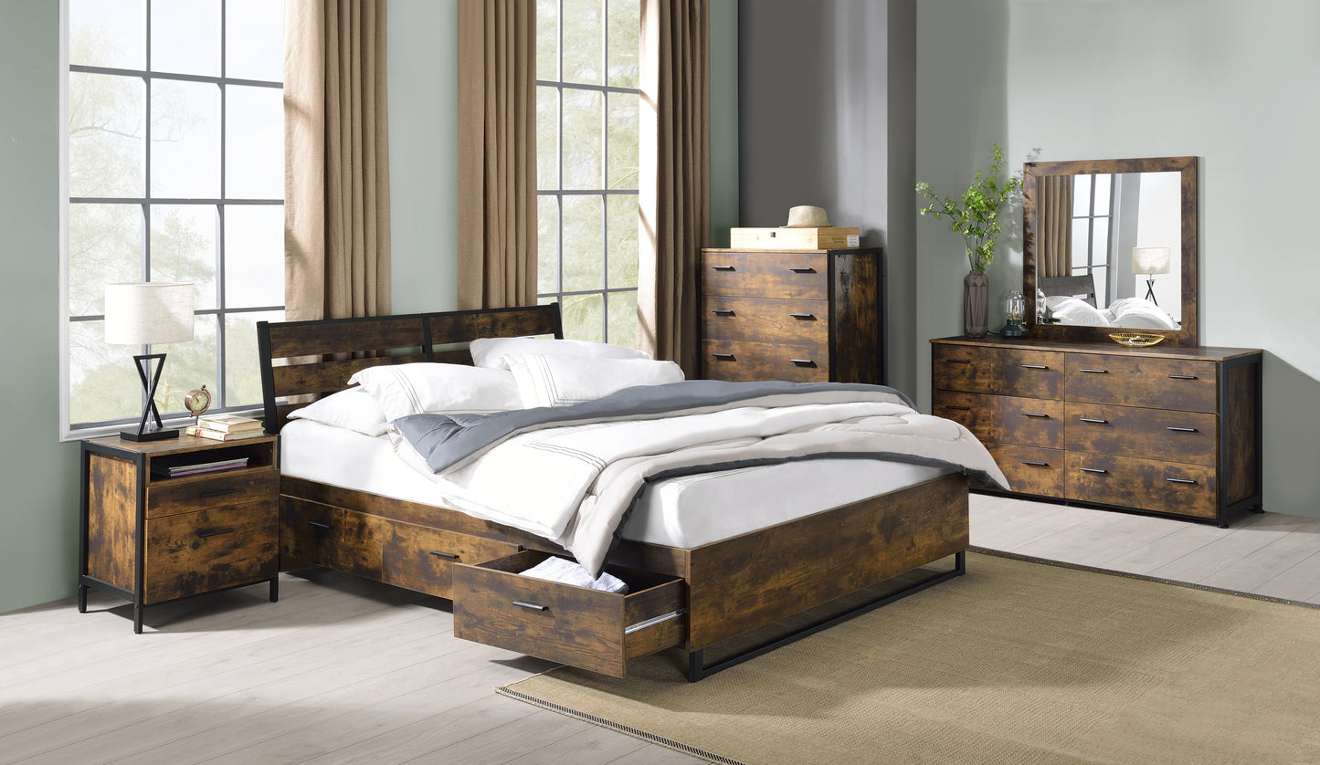 Juvanth Eastern King Bed w Storage - Oak