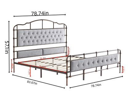 King size High Boad Metal Bed Frame - Gray