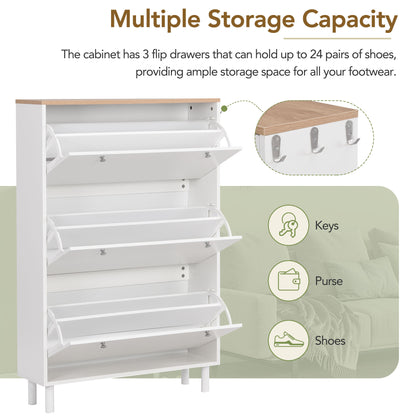 Bio Shoe Cabinet with 3 Flip Drawers - White