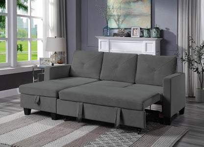 Nova Velvet Reversible Sleeper Sectional Sofa with Storage - Dark Gray